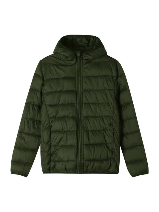 Kinder Gesteppte Übergangsjacke Kapuze Taschen, Dark Green, 110-164