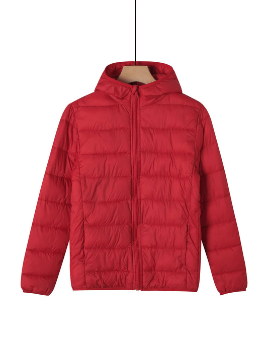 Kinder Gesteppte Übergangsjacke Kapuze Taschen, Red, 110-164