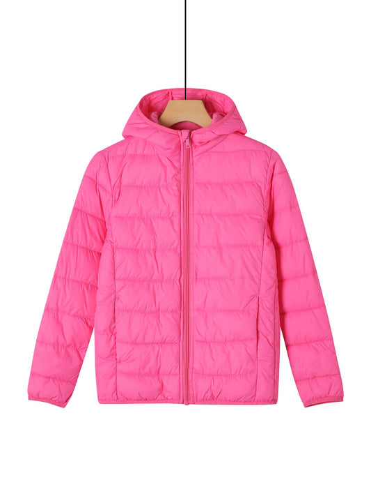 Kinder Gesteppte Übergangsjacke Kapuze Taschen, Rose, 110-164