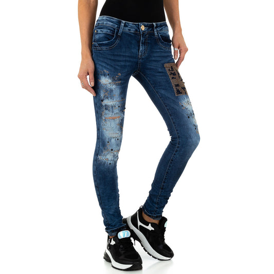 Jeans Trashed Look Stretch Muster Damen Stylisch Verzierungen schmaler Schnitt