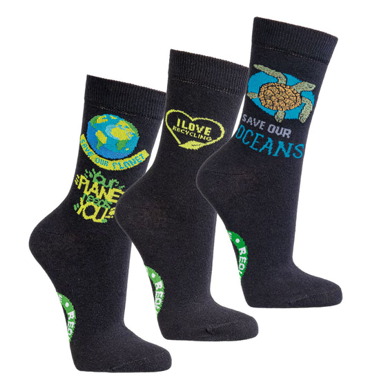 3 Paar Socken Recycling Unisex Safe the planet Motive Schwarz 36-41 42-47