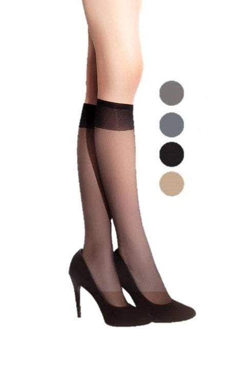 Fiore Pola Statement Socks 2 Paar Fein Kniestrumpf 15 den Nylons Schwarz Beige