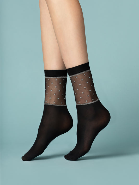 Fiore Prima Neve 40DEN Damen Feinsöckchen Socken Punkte Schwarz